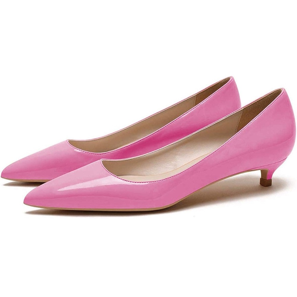 Patent Leather Slip On Pointed Toe Ultra Low Kitten Heel Basic Dress Pumps Shoes